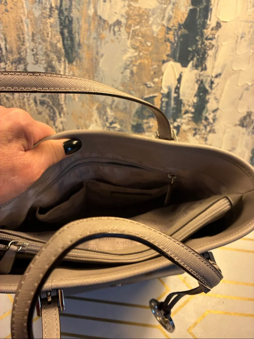 EUC Michael Kors Taupe Saffiano Leather Tote with MK Charm